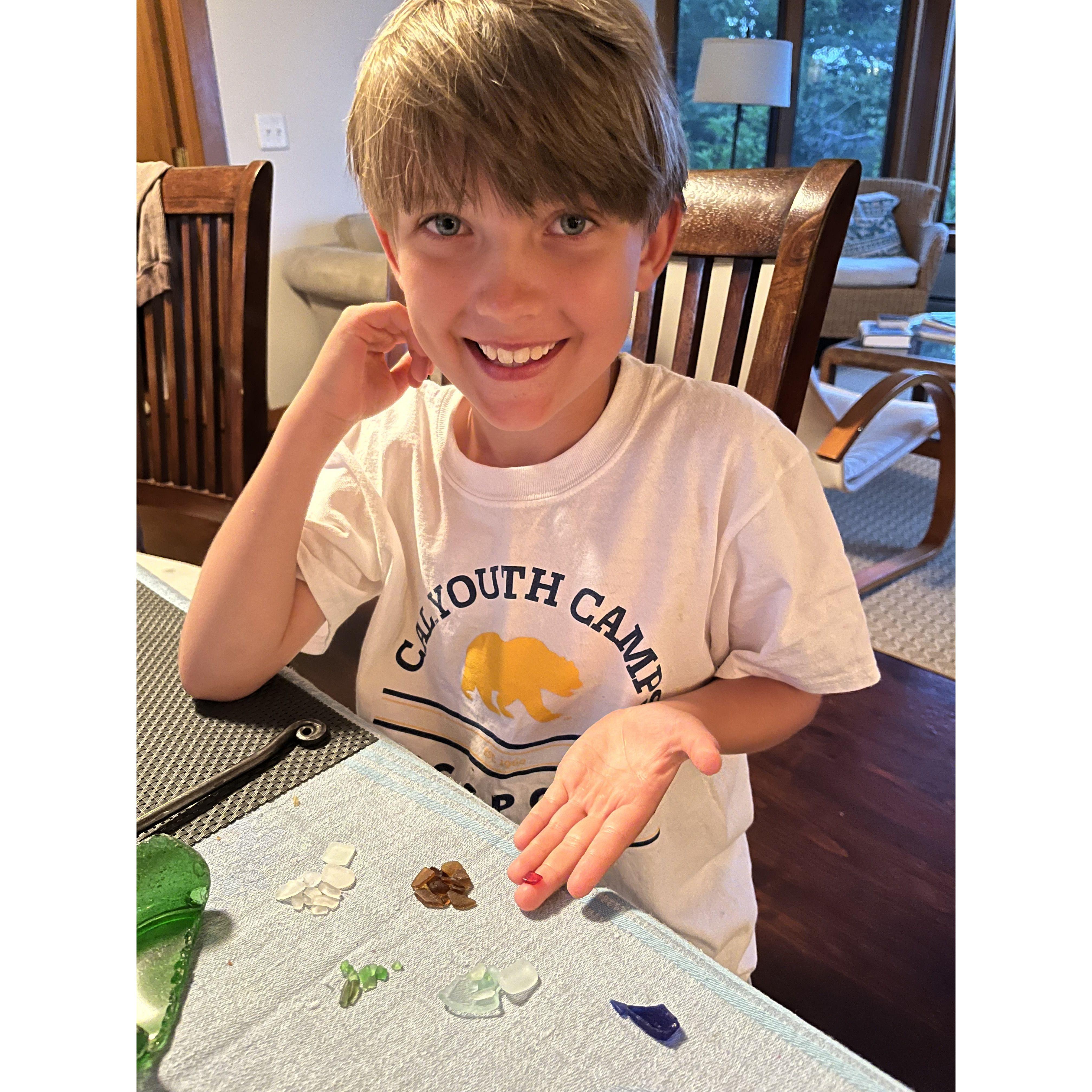 Ryan found a red piece of seaglass on Nobska Beach!!!