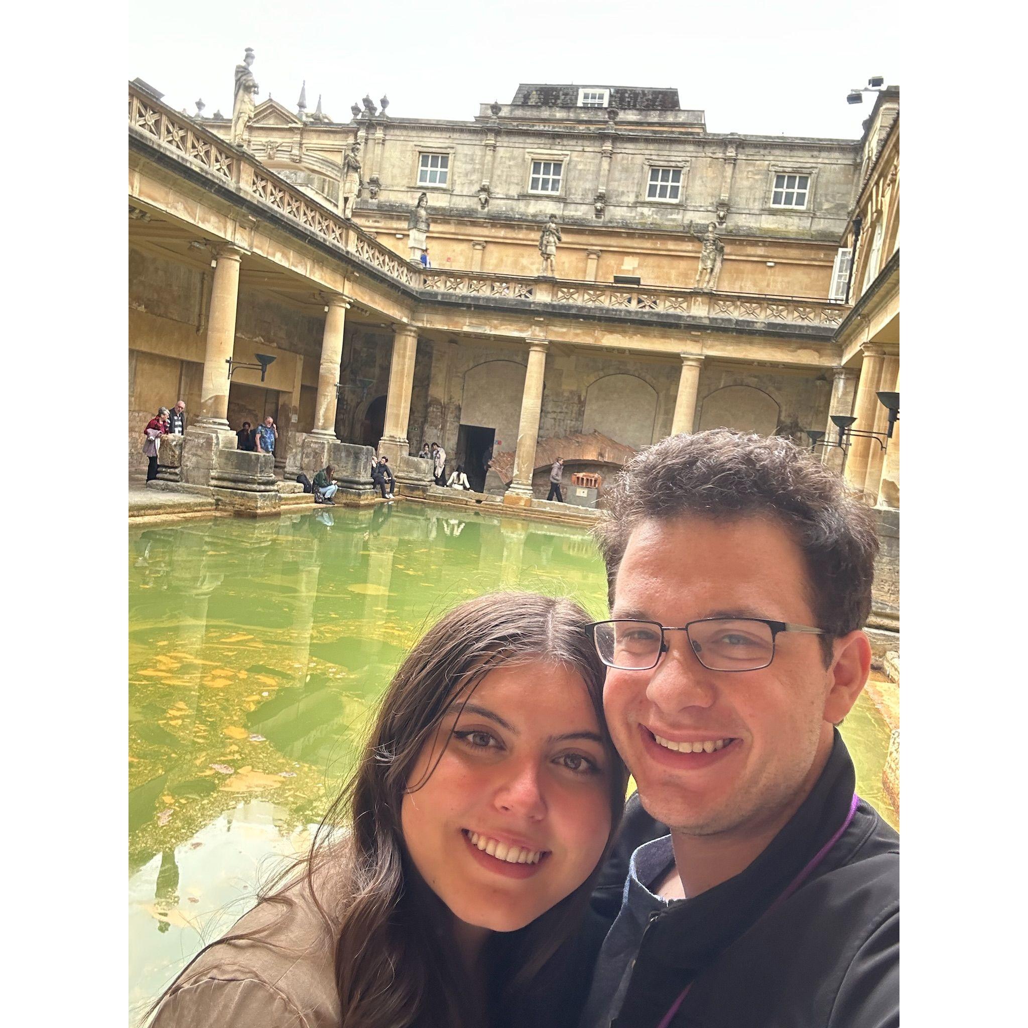 The first international trip together was to London. This is at the Roman baths in Bath, UK.