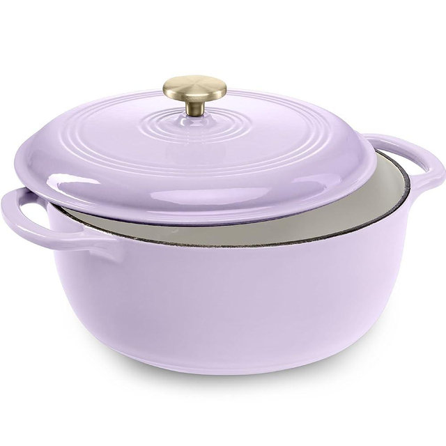 Best Choice Products 7.5 Quart Enamel Cast-Iron Round Dutch Oven, Family Style Heavy-Duty Pre-Seasoned Cookware for Home, Kitchen, Dining Room, Oven Safe w/Lid, Dual Handles - Lavender Mist