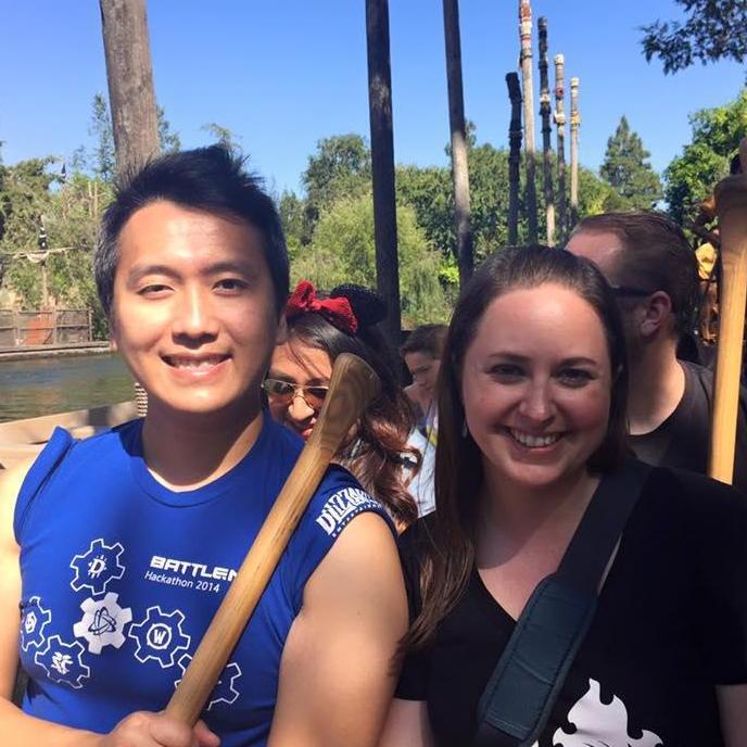 Riding Andy's favorite ride at Disneyland: the canoes!