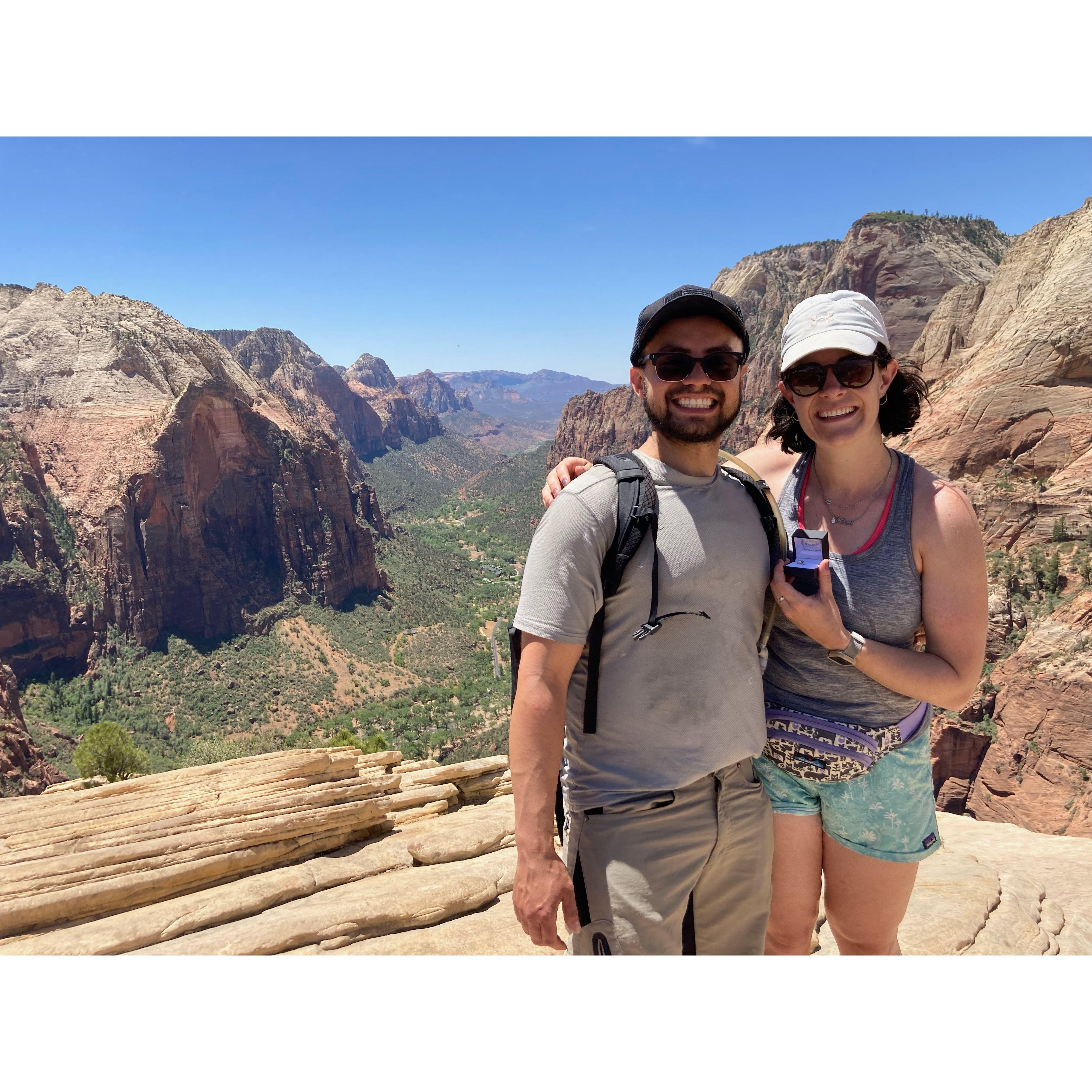 The view from Angels' Landing - the site of our engagement! Don't look down...