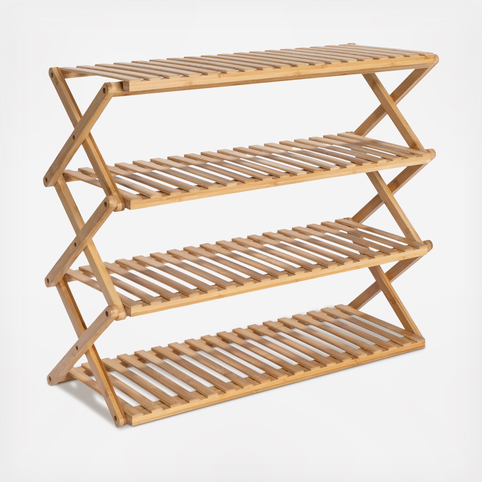小物 FOLDING BAMBOO Household Essentials, Bamboo 4-Tier Folding Shoe Rack | Zola