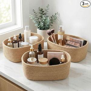 Beautiful Storage Basket Set of 3 - Sturdy Jute Rope Baskets for Shelves Are Perfect for Organizing Your Home - Quality Storage Bins Easily Fit With Any Nursery or Bedroom Decor