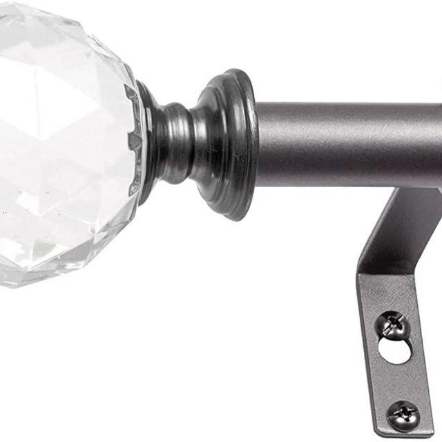 BOOM JOG 3/4" Acrylic Ball Finials Curtain Rod Set，Window Treatment Single Curtain Rod，28 to 48 Inch，Pewter