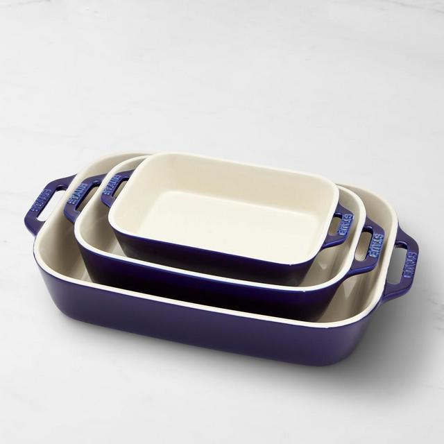 Staub Stoneware 3-Piece Rectangular Baking Dish Set, Dark Blue