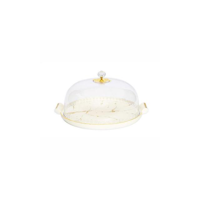 Classic Touch White Porcelain Cake Dome with Gold Design 11"D