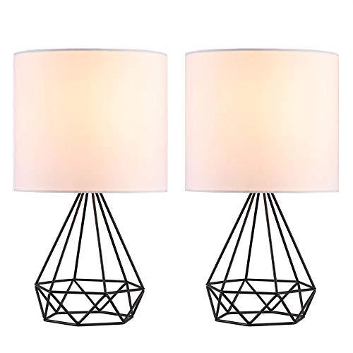 CO-Z Modern Table Lamps for Living Room Bedroom Set of 2, Black Metal Desk Lamp with Hollowed Out Base and White Fabric Shade, 16 Inches Bedside Lamps for Farmhouse Nightstand Accent. (Black)