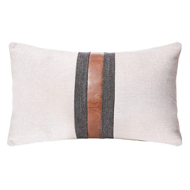 CARLOTA Farmhouse Decorative Outdoor Throw Pillow Covers for Couch Sofa Bed Brown Faux Leather Accent Pillow Cover Modern Decor Pillow Case 12 x 20 Inch (Beige)