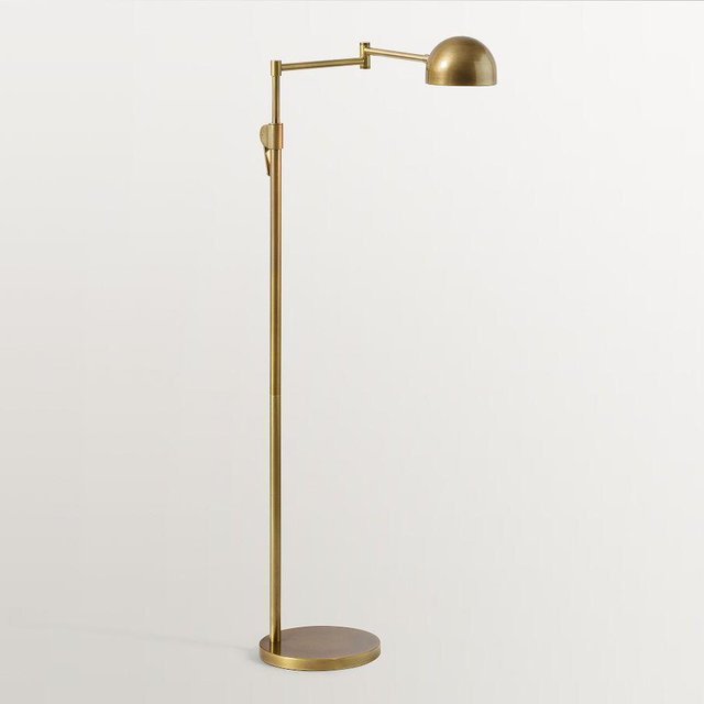 Sherman Metal Dome Head Articulating 49" Task Floor Lamp, Vintage Brass