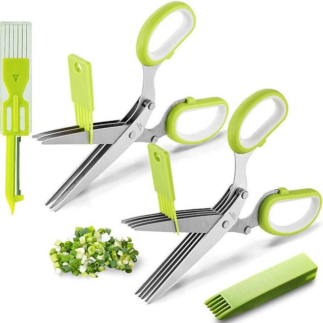 2 Packs Herb Scissors Set - Herb Scissors with 5 Blades and Cover, Herb shears with 3 Blades, Shred Silk Knife, Cool Kitchen Gadgets for Cutting Fresh Garden Herbs. Also Used for Cutting Paper.
