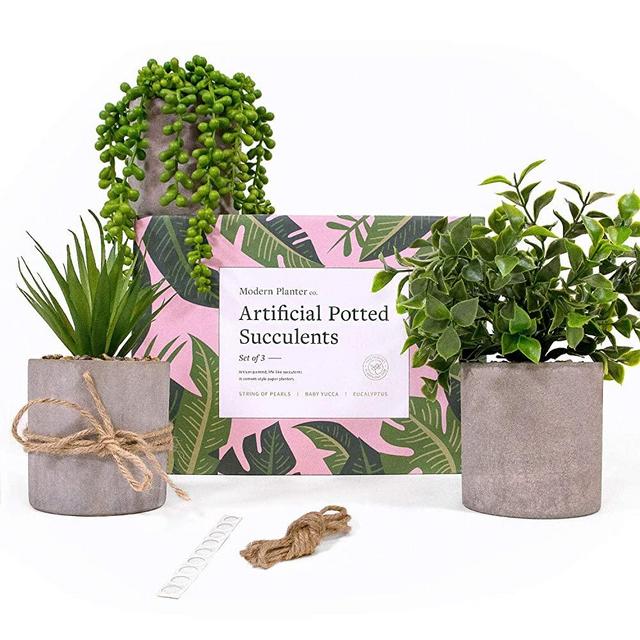 Modern Planter Small Fake Plants Set of 3- Small Artificial Plants for Faux Plant Decor Use Fake Potted Plants as Fake Small Plants Decor, Farmhouse Bathroom Plants, Fake Plant Desk Decor