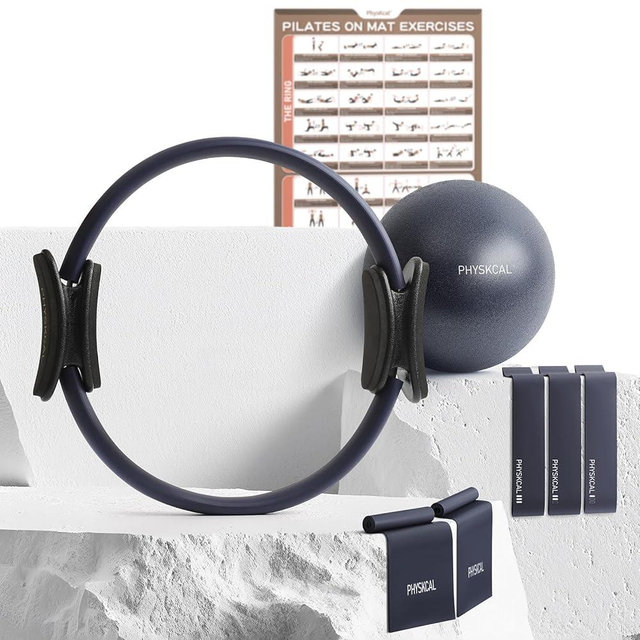 PhysKcal Pilates Kit, 15-Inch Pilates Ring with 1x Core Ball, 3X Resistant Loops and 2X Flex Bands, Home Pilates on Mat Essential Kit