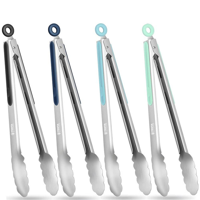 Metal Tongs for Cooking, 12-Inch Stainless Steel Tongs Kitchen Tongs Cooking Tongs Salad Tongs with Silicone Non-Slip Grip, Kitchen Utensils Set Tongs for Food, Salad and Outdoor BBQ (Set of 4)