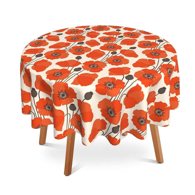 SKYDAWNY Red Poppy Flowers Round Tablecloth 60 Inch,Table Cloth Autumn Holiday Polyester Table Cover Decorative for Indoor Outdoor Kitchen Dining Party