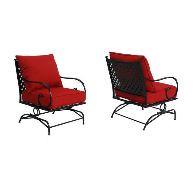 Garden Treasures Yorkford 2-Count Black Steel Spring Motion Patio Conversation Chairs with Red Cushions
