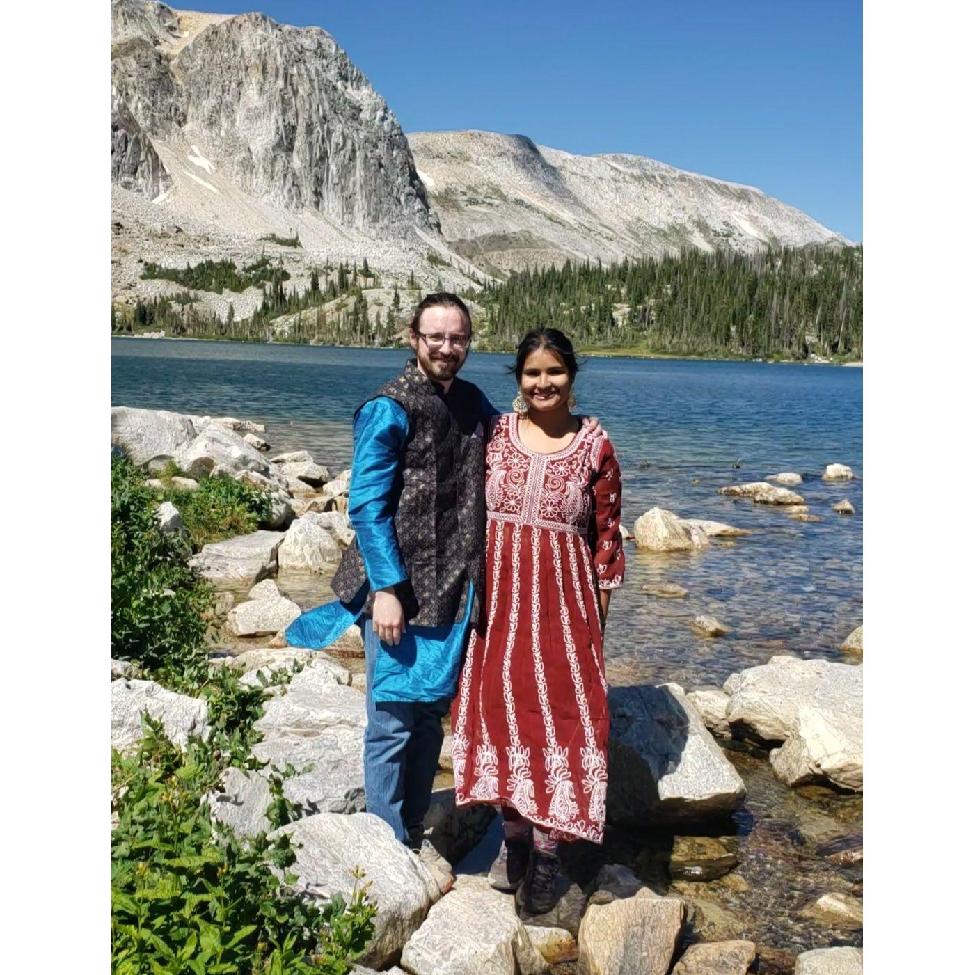 post-engagement pics by Caleb's mom, Medicine Bow Fall 2023