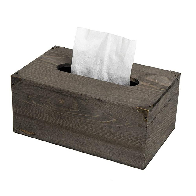 VERGOODR Distressed Wooden Rustic Facial Tissue Box Holder Tissue Box Cover Napkin Dispenser for Bathroom Living Room Dining Room Bedroom Toilet (Grey)