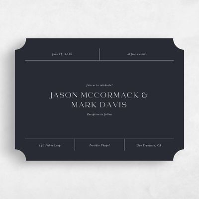 Black Ticket Wedding Invitation - Corao Landscape