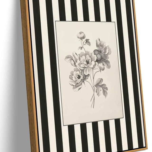 Yellow Framed Stripes Flower Canvas Wall Art Black White Striped Floral Painting Decor Pictures Vintage Sketch Plant Orchid Bedroom Living Posters Prints for Corridor Kitchen Room Decoration