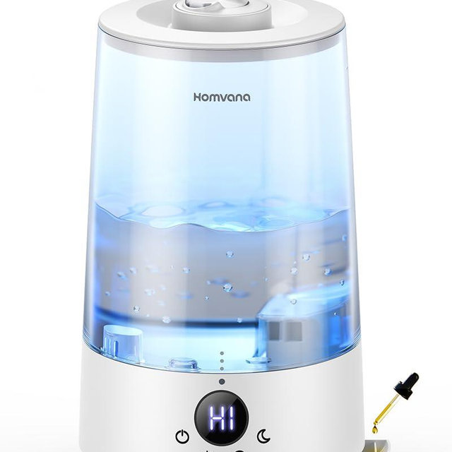 Homvana Humidifiers for Bedroom Home, 3.6 L Cool Mist Top-Fill 34H Super Long Time, Quiet 23dB, Baby Humidifier, Oil Diffuser for Large Room, House, Plant, Nursery, BPA FREE, Ultrasonic (Transparent)
