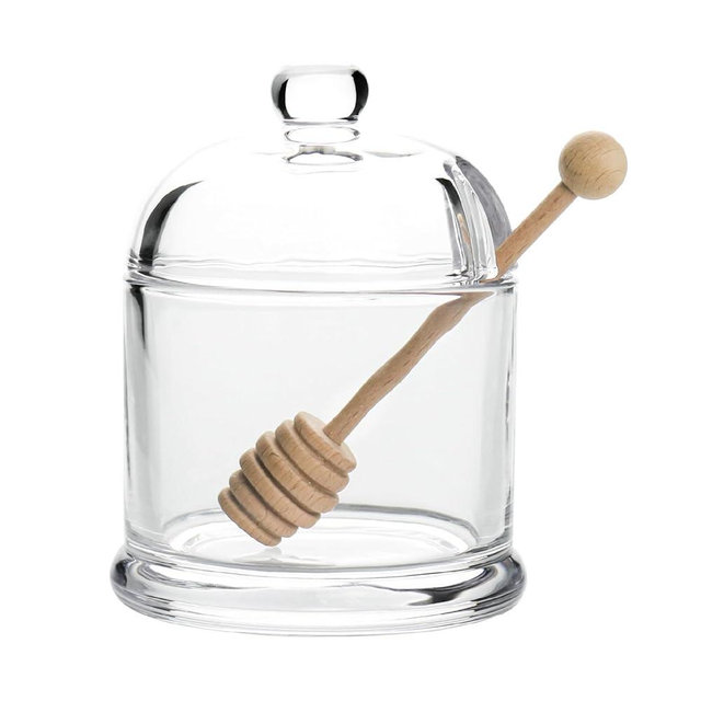 Iyulania Glass Honey Jar with Lid and Dipper, Convenient Honey Container, Heavy Honey Pot for Home Kitchen (10 oz)