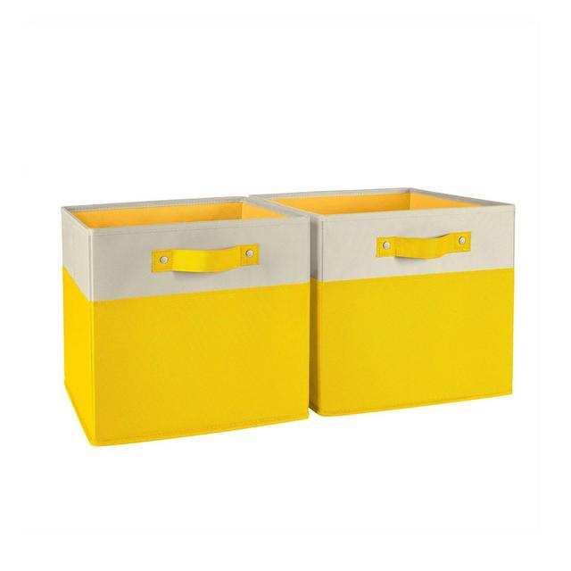 RiverRidge Kids' 2pc Two-Tone Collapsible Cube Fabric Storage Bins with Handles for Playroom Organization Yellow