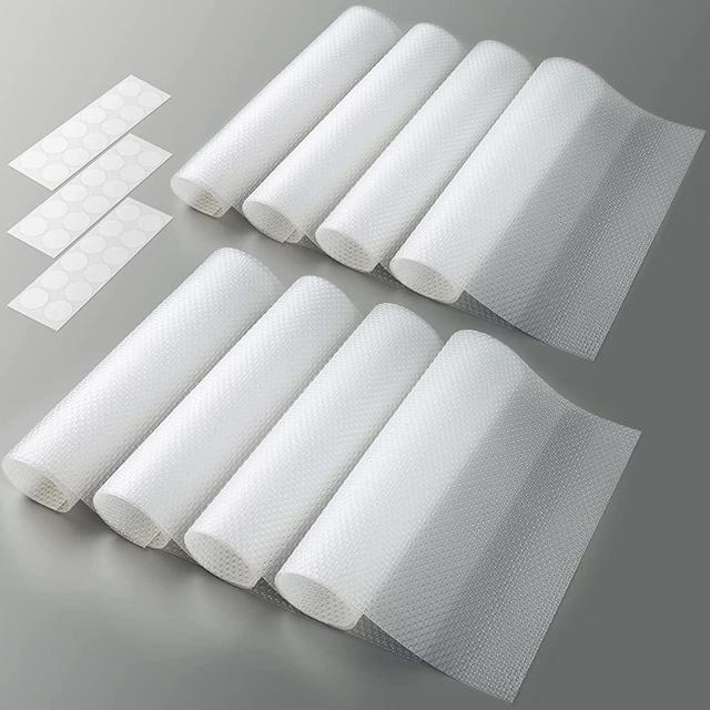 Refrigerator Shelf Liners for Glass Shelves, 8 PCS Refrigerator Mats Clear Shelf Liner Washable Fridge Liners for Drawers Vegetables Table Kitchen Cupboard Pads EVA 17.7 x 12 Inch