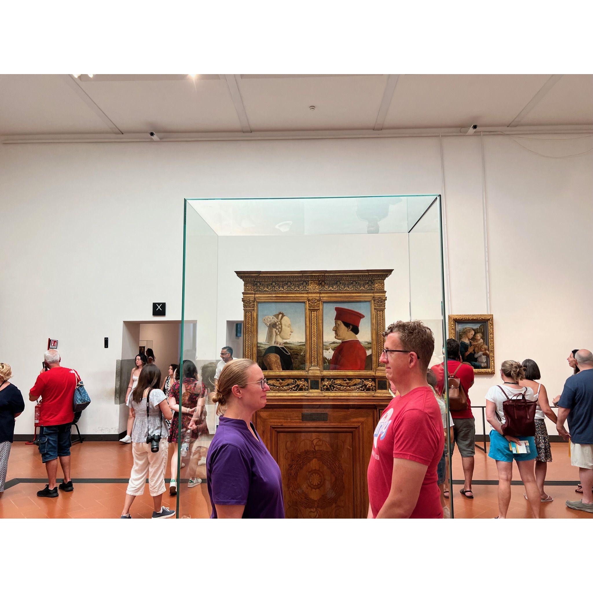 We found our historical doppelgangers in the Uffizi in Florence on our vacation to Italy last summer.