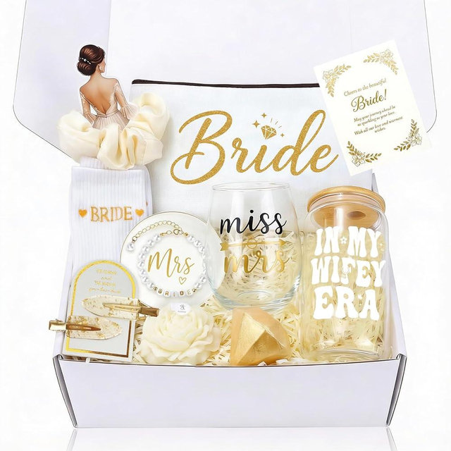 Bridal Shower Gifts For Bride To Be Gift Sets, Bride Gifts For Bachelorette Party, Unique Wedding Engagement Gift Box For Her Wifey Future Mrs With Bridal Accessories Cup