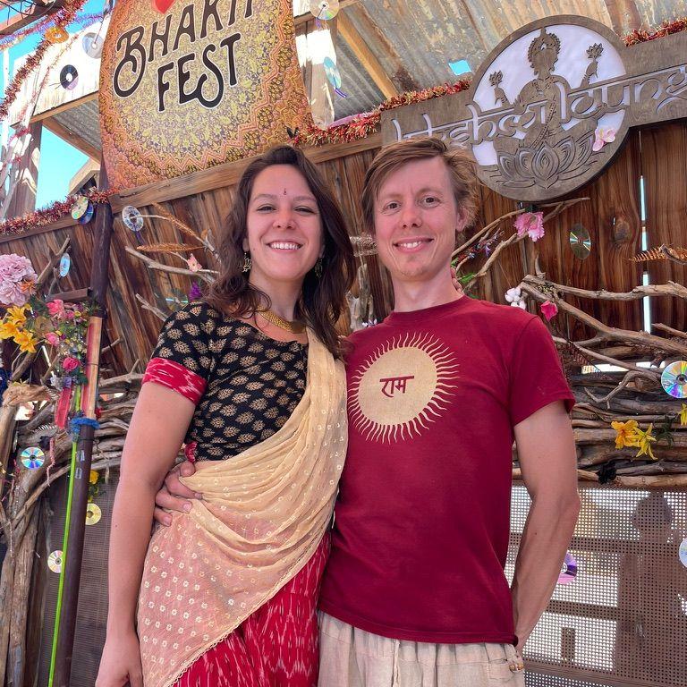 Playing music on stage together at Bhakti Fest