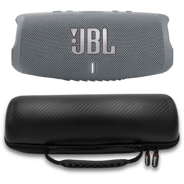 JBL Charge 5 Waterproof Portable Speaker with Built-in Powerbank and gSport Carbon Fiber Case (Gray)