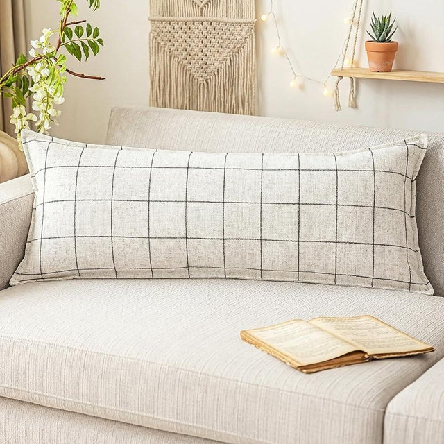 Boho Decor Cream White Long Lumbar Pillow Cover 14x36 Decorative Pillows for Bed, 14 x 36 White Pillow Cover Small Body Pillows, Modern Farmhouse Decor for Room Couch (1 Pack Without Insert)