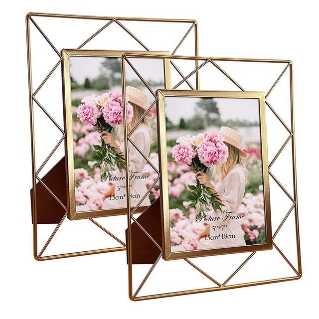 5x7 Metal Picture Frames for Tabletop or Wall Mounting Display, 2 Pack 7 x 5 Photo Frame with Glass