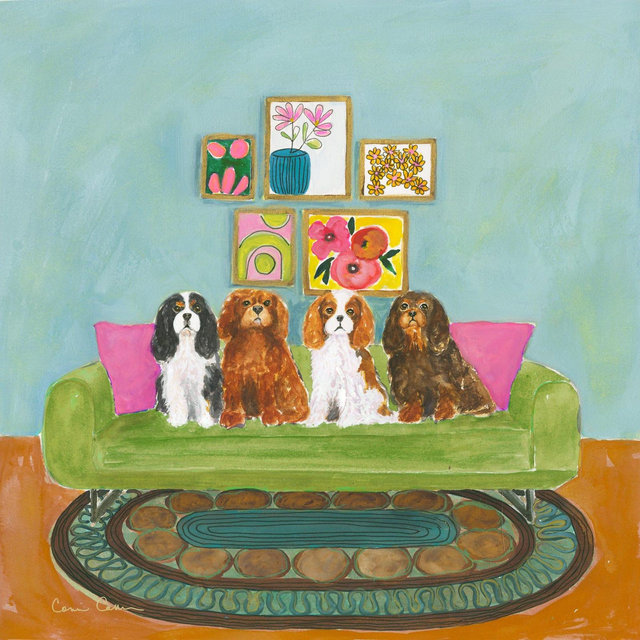 ART PRINT CAVALIER King Charles Spaniels From Original Mixed Media Painting