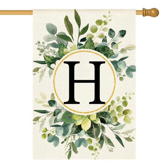 AVOIN colorlife Monogram Letter H Floral House Flag 28x40 Inch Double Sided Outside, Family Last Name Initial Yard Outdoor Decoration
