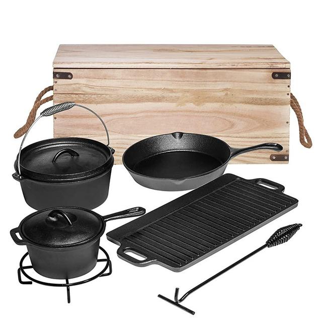 Bruntmor  Pre Seasoned Cast Iron 12 Inch Crepe Pan Set - 5 Piece Kitchen 