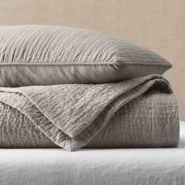 Vintage-Washed Linen Channel-Quilted Coverlet, King/Indigo