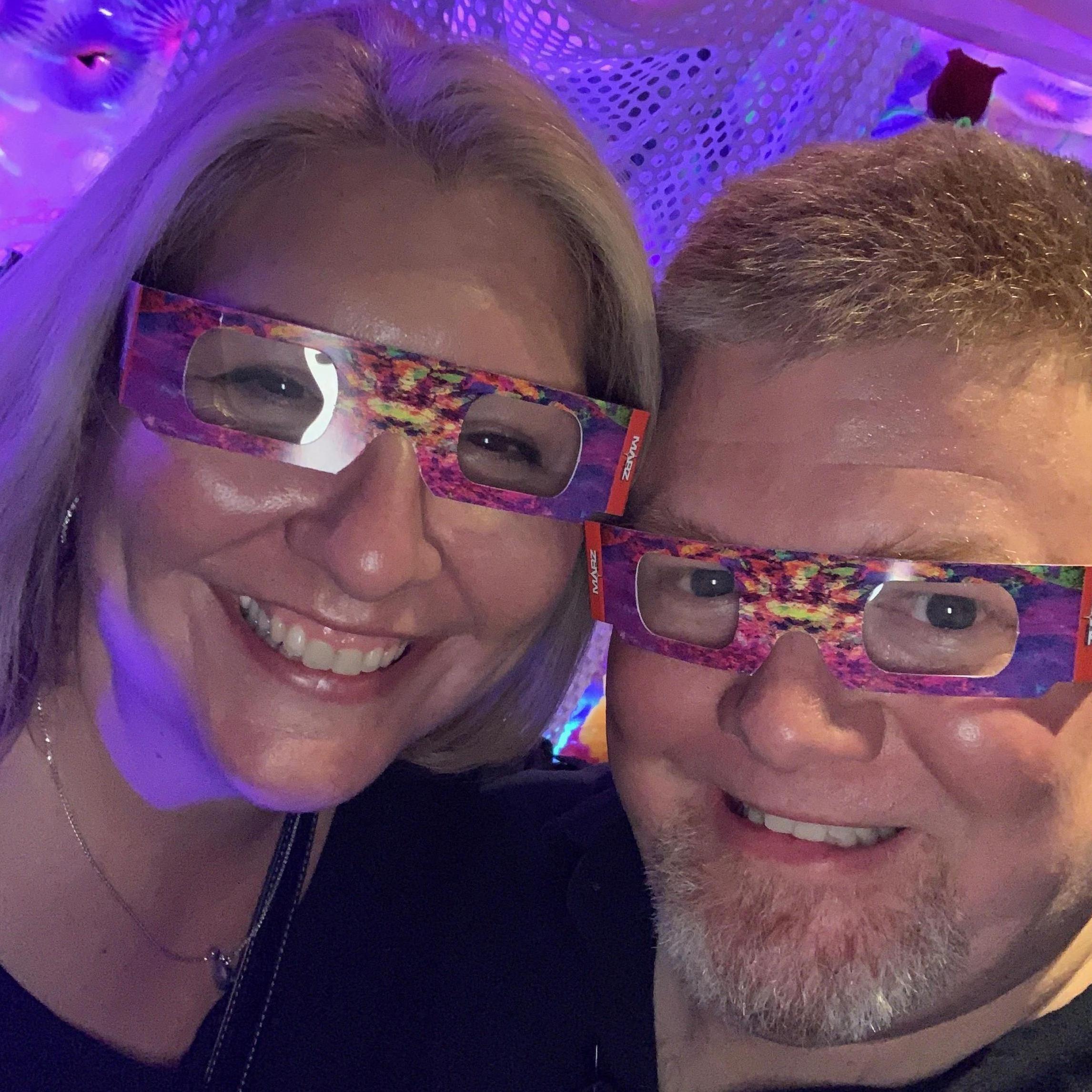 General fun and silliness at a 4 D concert and art show.