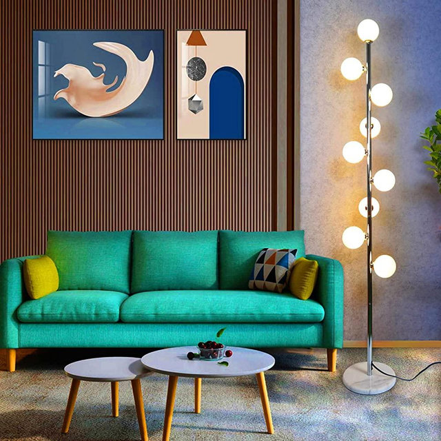 Hsyile KU300260 Modern Creative Floor Lamp For Living Room,Bedroom,Office,Chrome Finish,9 Lights(Bulb included)