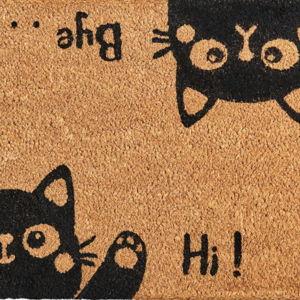 Hi-Bye Cat - 17"x29" - Coir Door Mat with Heavy Duty Backing - Welcome Mats for Entryway, Porch - Anti-Slip PVC & Coconut Fiber Surface - Natural Home Accessories, Minimalist Original Design