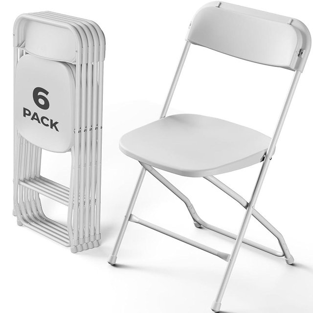 MAKE CHANGES White Folding Chairs 6 Pack, Plastic Folding Chairs for Outside, Heavy Duty Foldable Chairs, Sturdy Metal Folding Chairs, 350 lbs Capacity, for Patio, Garden, Party