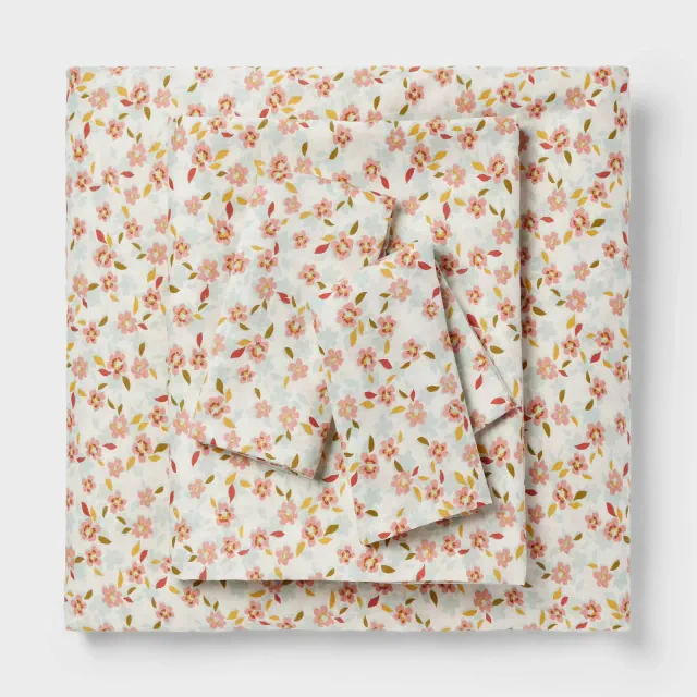 King Cotton Blend Sateen Sheet Set Pink Floral - Room Essentials™