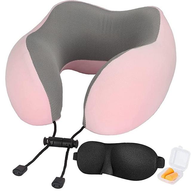 Travel Pillow,Travel Neck Pillows for Sleeping,100% Pure Memory Foam Soft Comfort & Support Pillow for Airplane/Car/Office&Home Rest Use-Pink