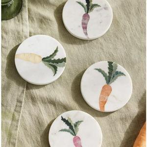Carrot Inlay Marble Coasters, Set of 4