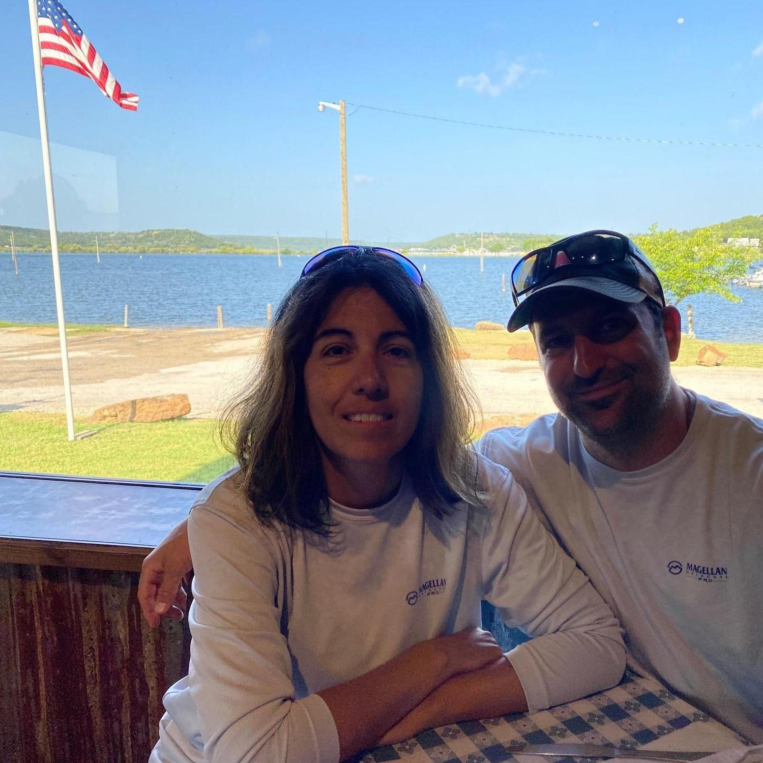 Enjoying fried catfish at the famous Fox Hollow restaurant. Nothing else like it on the lake.