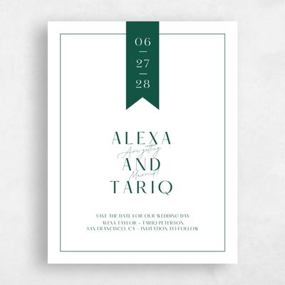 Emerald, Green Wedding Save the Date - Raven Portrait