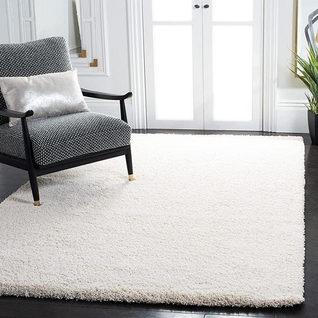 SAFAVIEH Milan Shag Collection SG180 Solid Non-Shedding Living Room Bedroom Dining Room Entryway Plush 2-inch Thick Area Rug, 6' x 9', Ivory