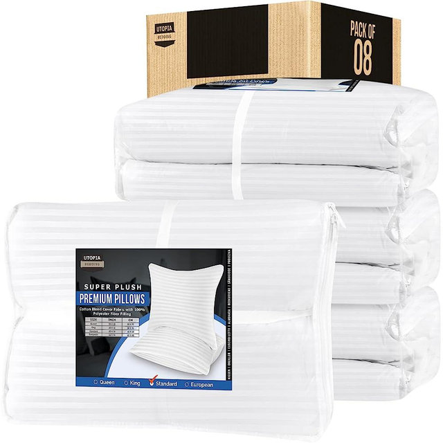 Utopia Bedding Bed Pillows for Sleeping, Set of 8, Cooling Hotel Quality, for Back, Stomach or Side Sleepers (8, Standard)