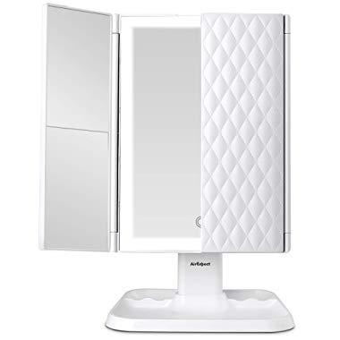 Makeup Mirror Vanity Mirror with Lights - 3 Color Lighting Modes 72 LED Trifold Mirror, Touch Control Design, 1x/2x/3x Magnification, Portable High Definition Cosmetic Lighted Up Mirror
