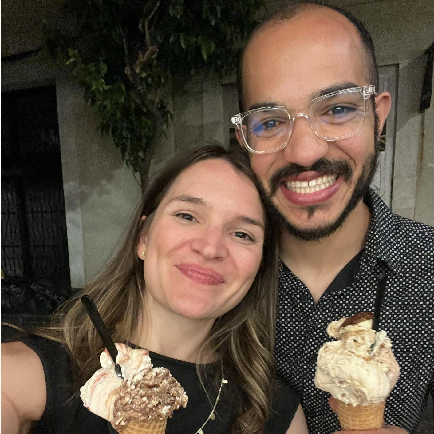 Grabbing gelato in Barcelona, Spain.
